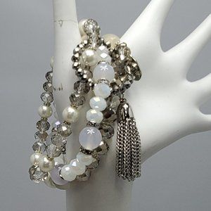 ALI KHAN  glass beaded bracelet with rhinestone & pearl with tassel and gift box